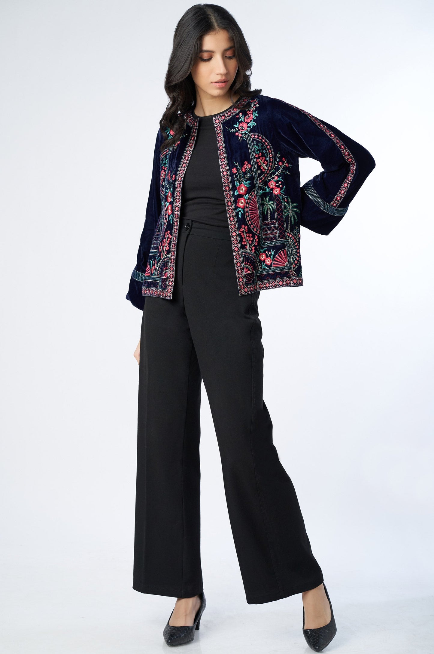 Stitched 1 Piece Embroidered Velvet Jacket