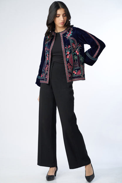 Stitched 1 Piece Embroidered Velvet Jacket