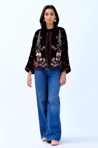 Stitched 1 Piece Embroidered Velvet Jacket