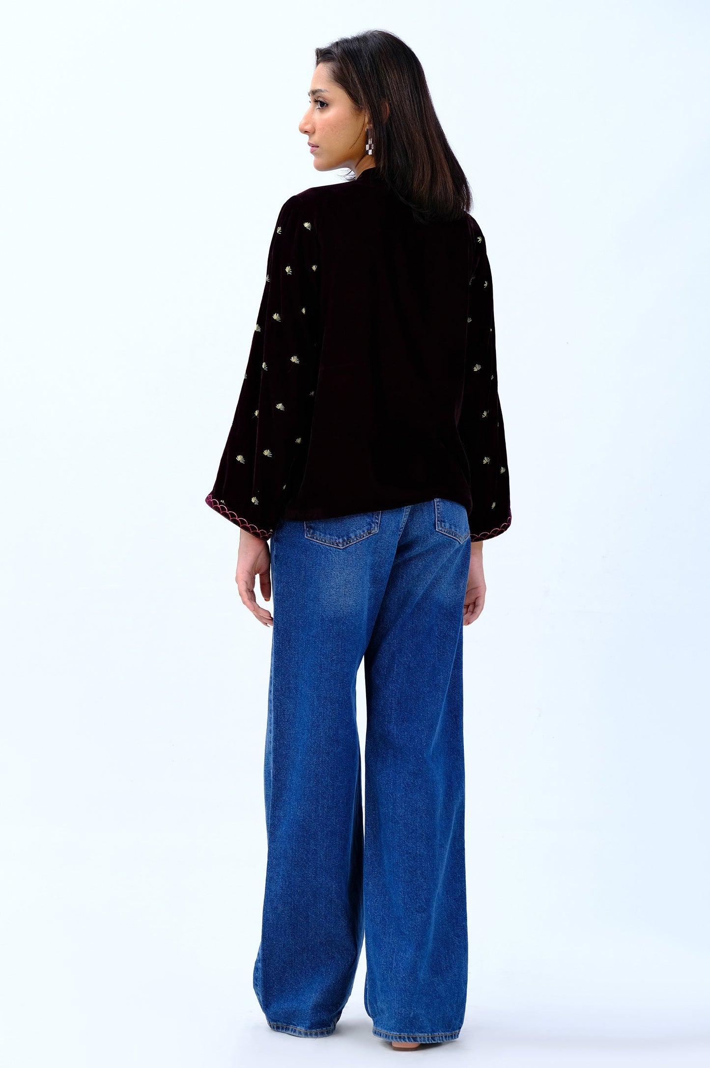 Stitched 1 Piece Embroidered Velvet Jacket