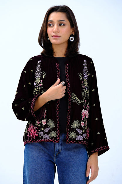 Stitched 1 Piece Embroidered Velvet Jacket