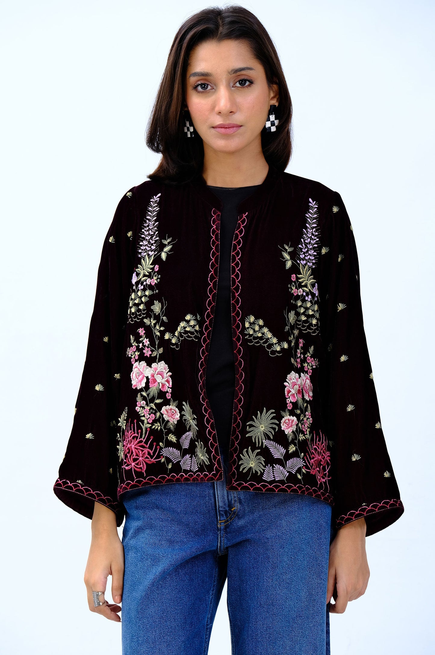 Stitched 1 Piece Embroidered Velvet Jacket