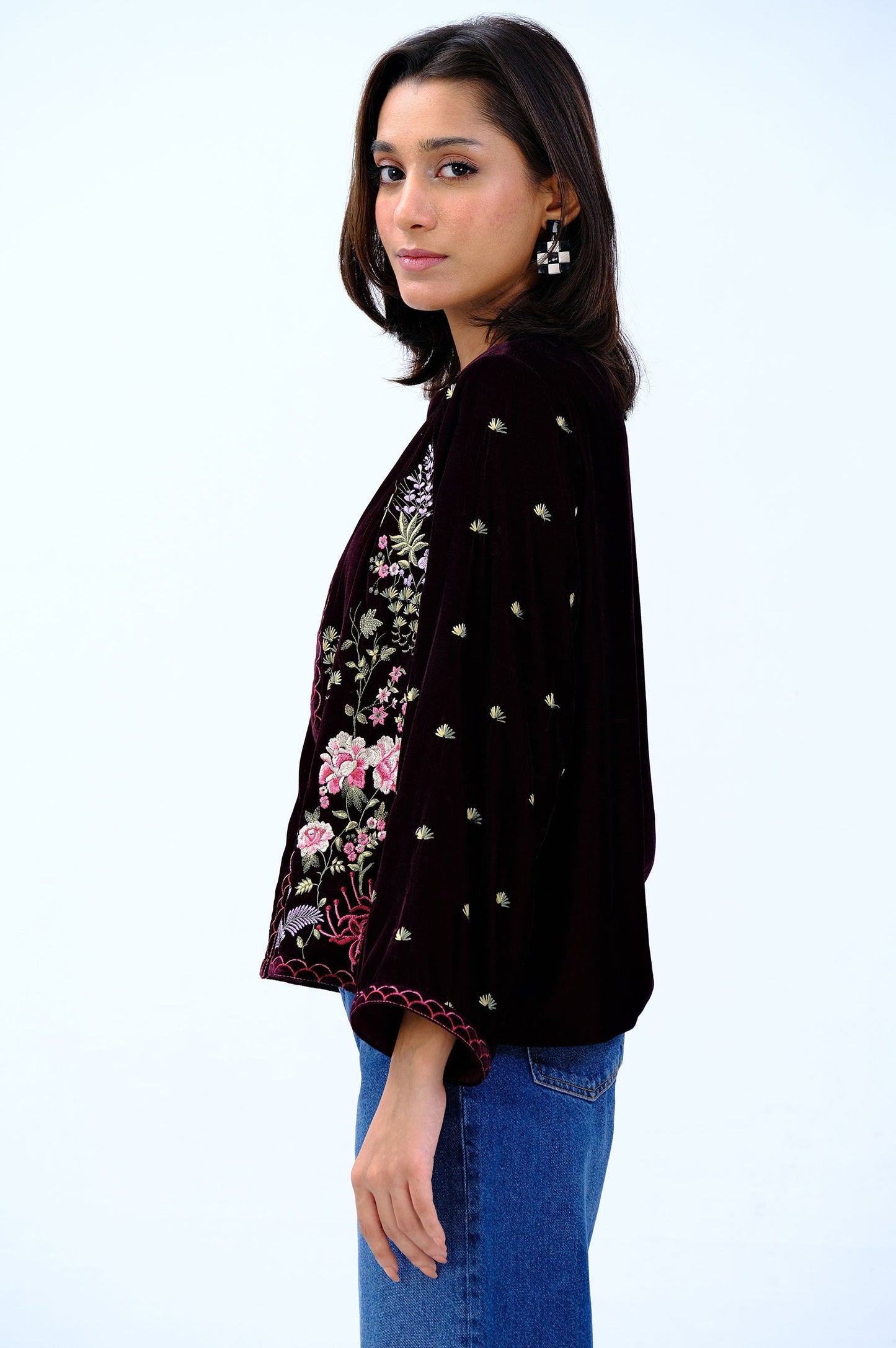 Stitched 1 Piece Embroidered Velvet Jacket