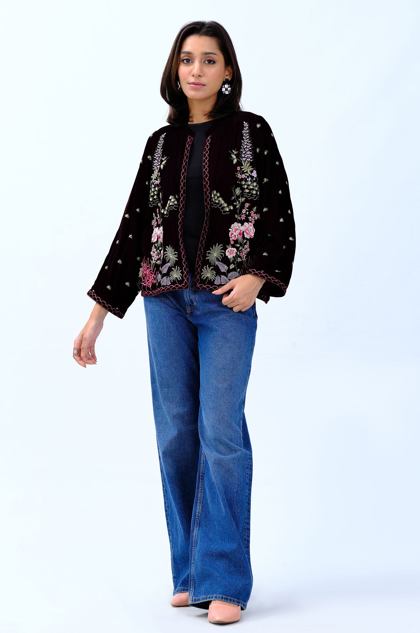 Stitched 1 Piece Embroidered Velvet Jacket