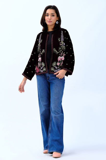 Stitched 1 Piece Embroidered Velvet Jacket