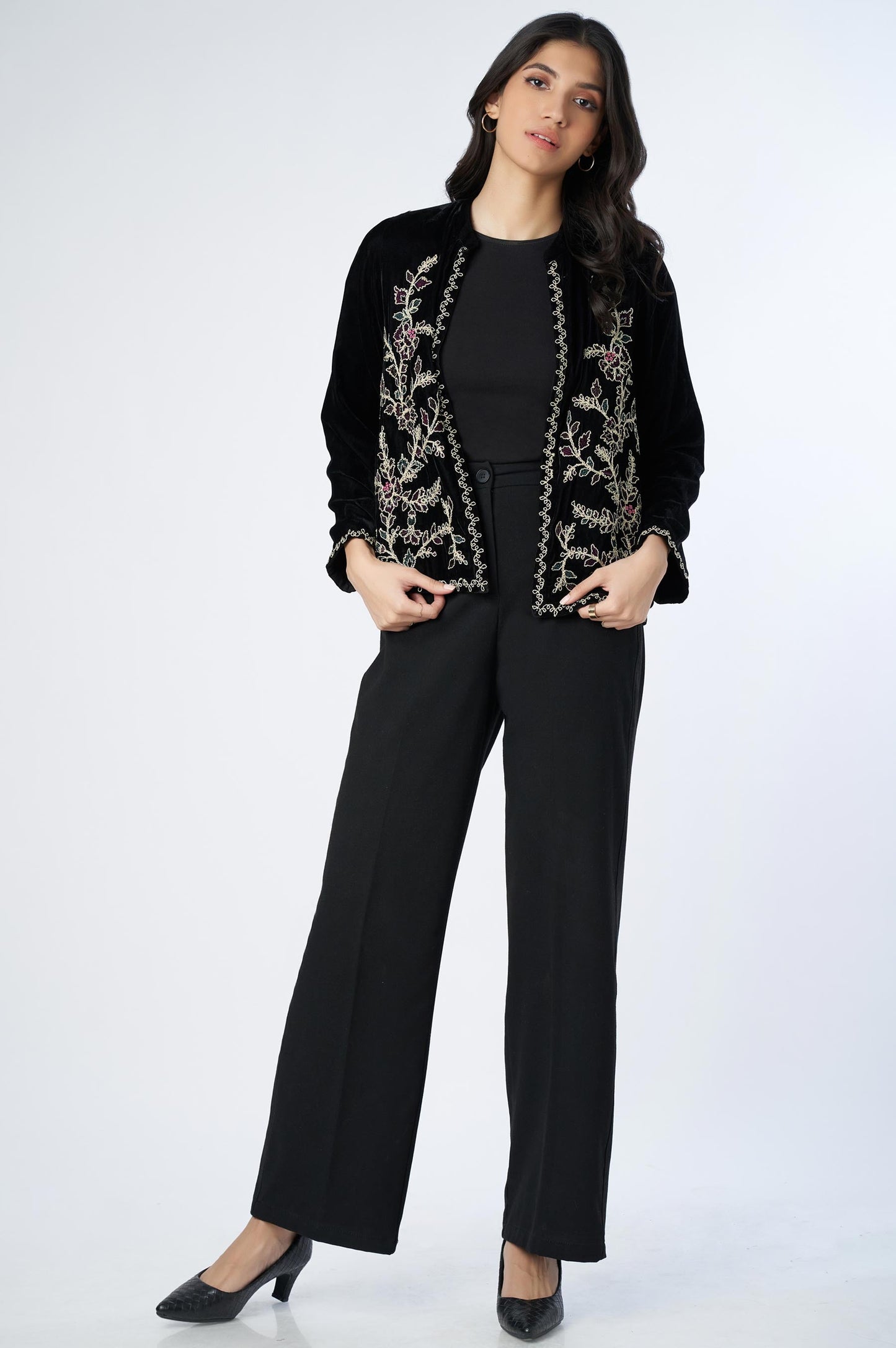 Stitched 1 Piece Embroidered Velvet Jacket