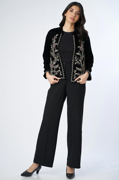 Stitched 1 Piece Embroidered Velvet Jacket
