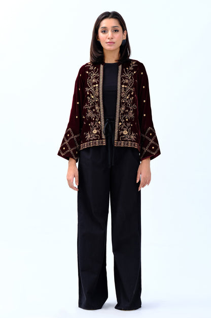 Stitched 1 Piece Embroidered Velvet Jacket