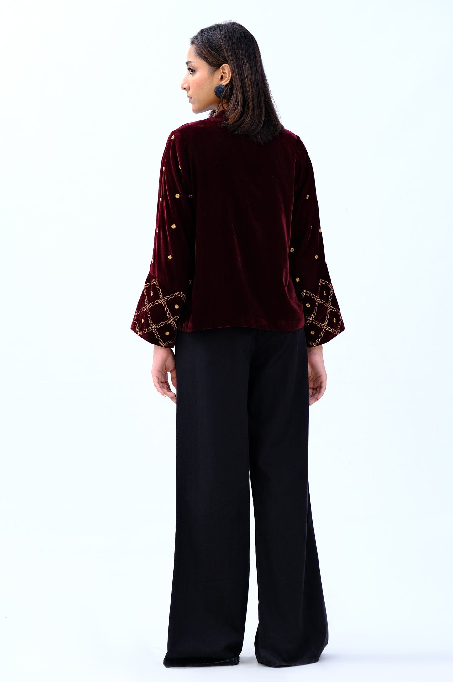 Stitched 1 Piece Embroidered Velvet Jacket