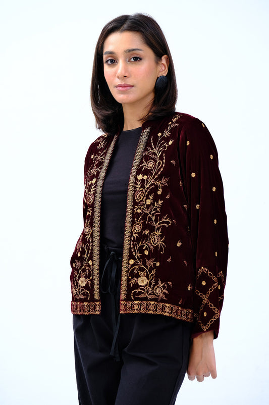 Stitched 1 Piece Embroidered Velvet Jacket