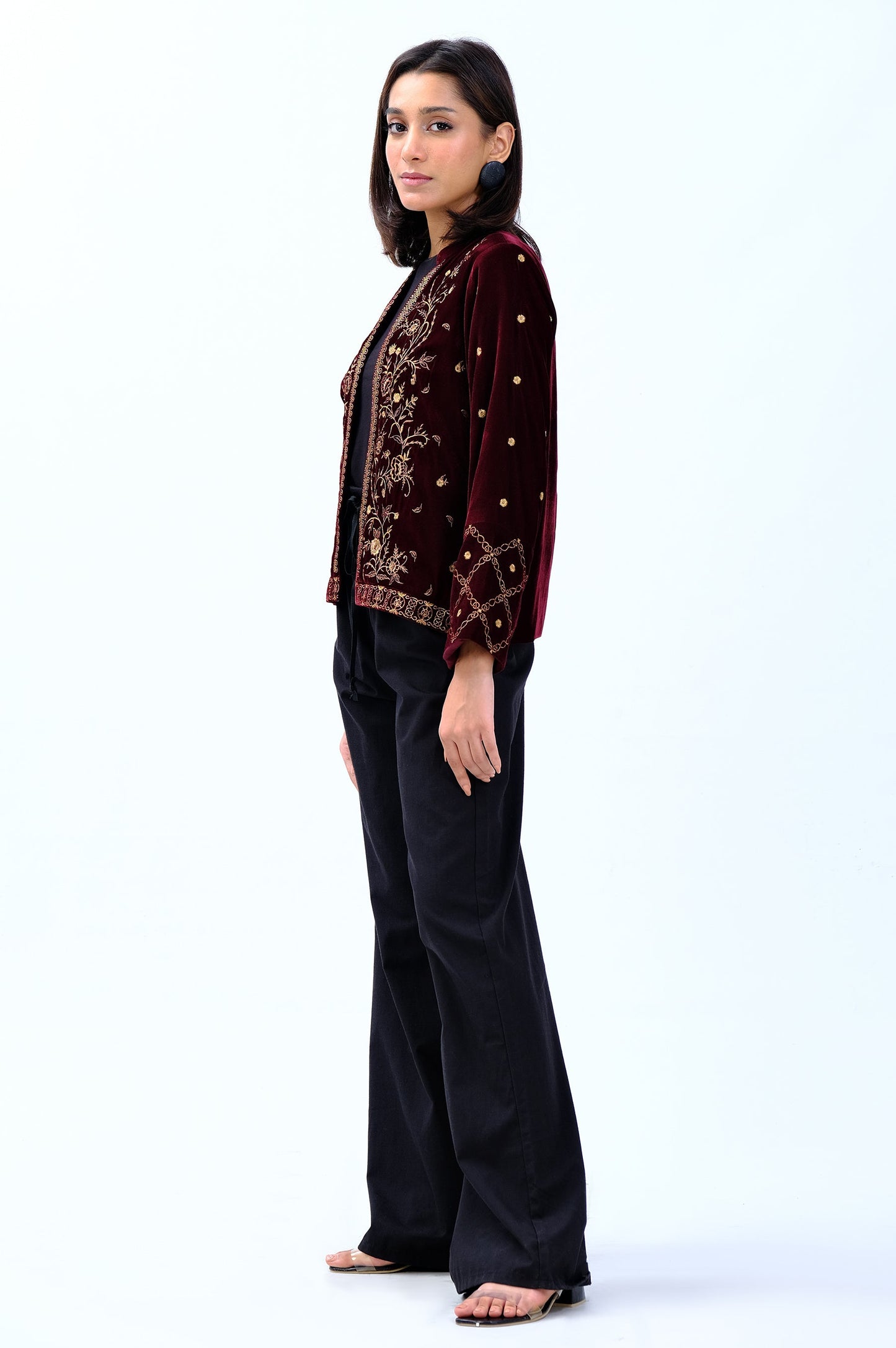 Stitched 1 Piece Embroidered Velvet Jacket