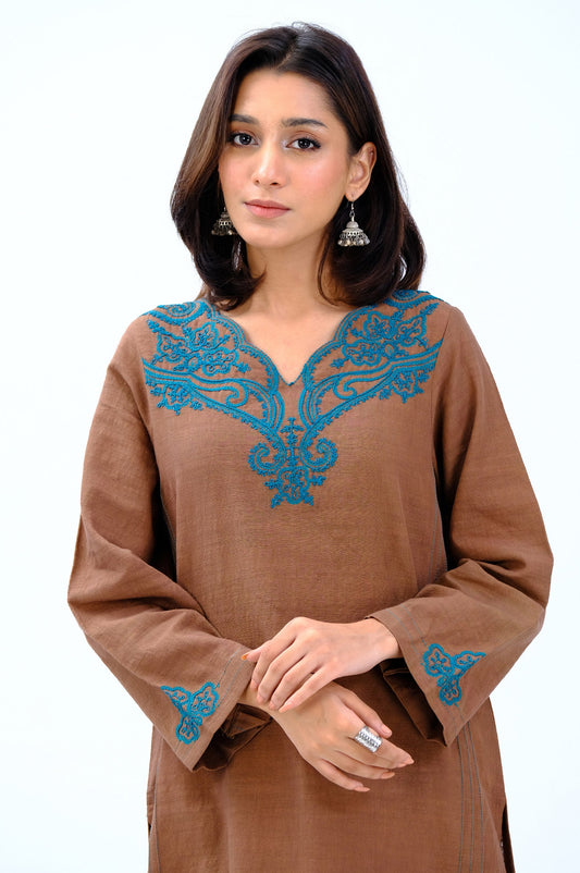Stitched 1 Piece Embroidered Khaddar Shirt