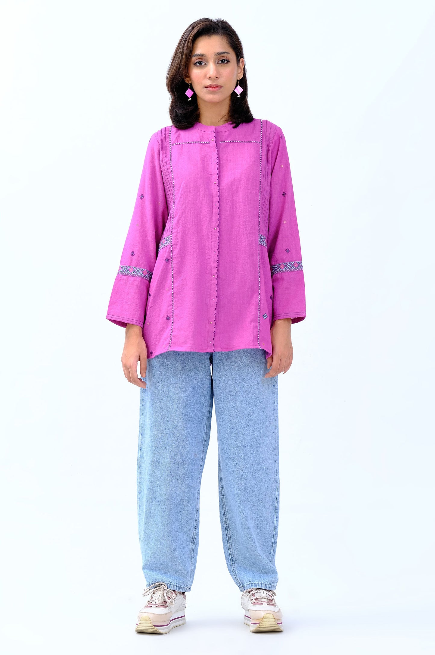 Stitched 1 Piece Embroidered Khaddar Fusion Top