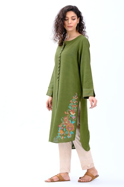 Stitched 1 Piece Embroidered Khaddar Shirt