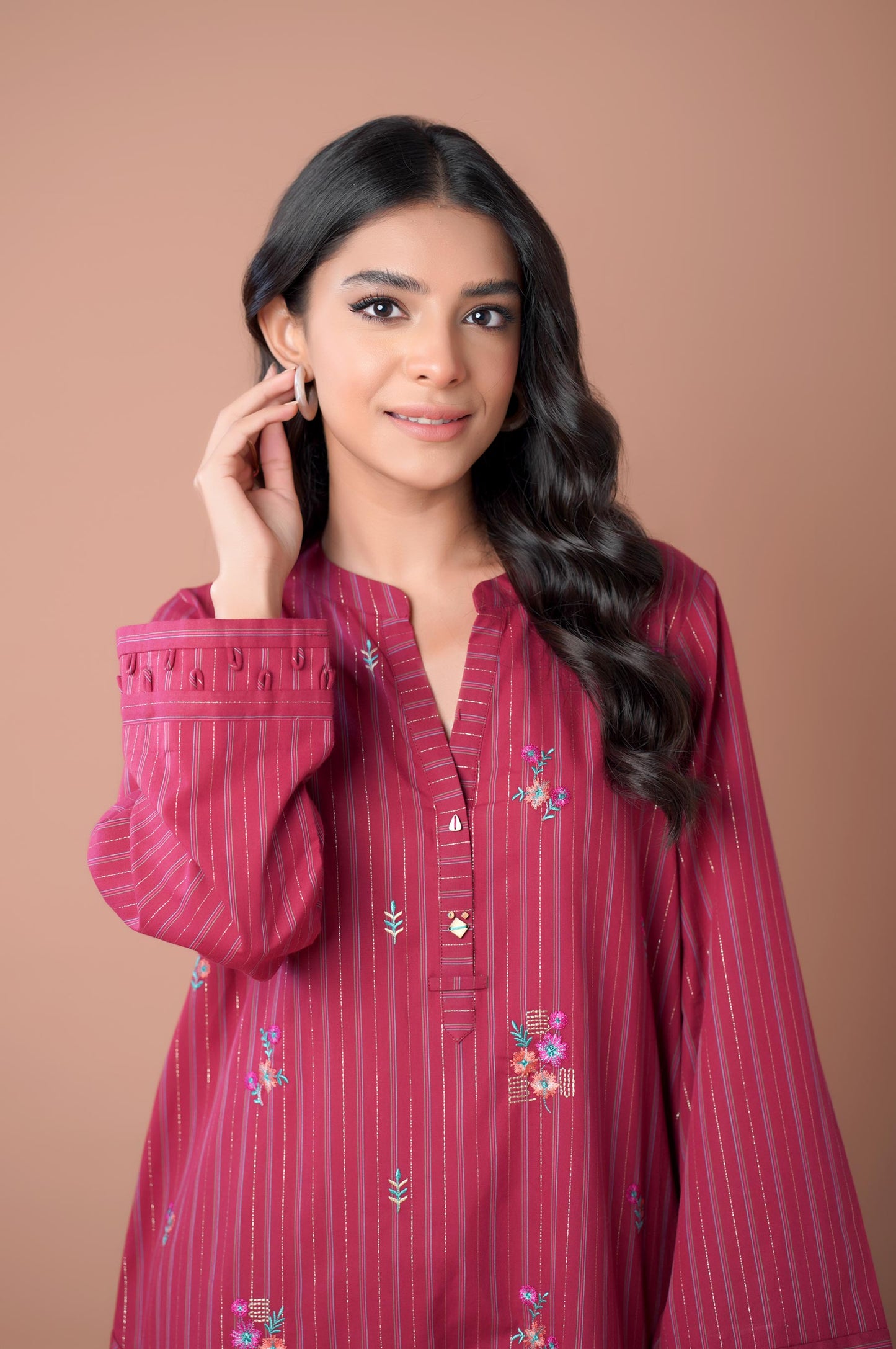 Stitched 1 Piece Embroidered Yarn Dyed Shirt