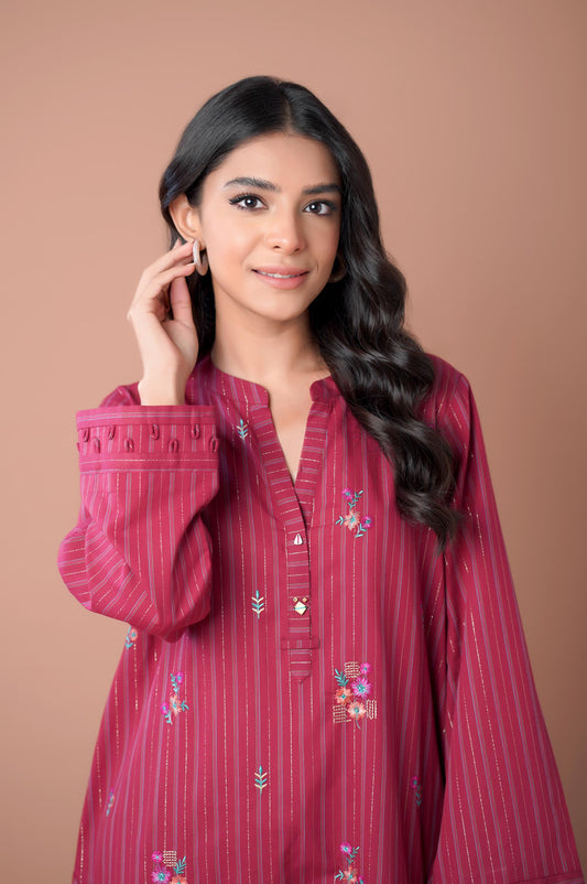 Stitched 1 Piece Embroidered Yarn Dyed Shirt