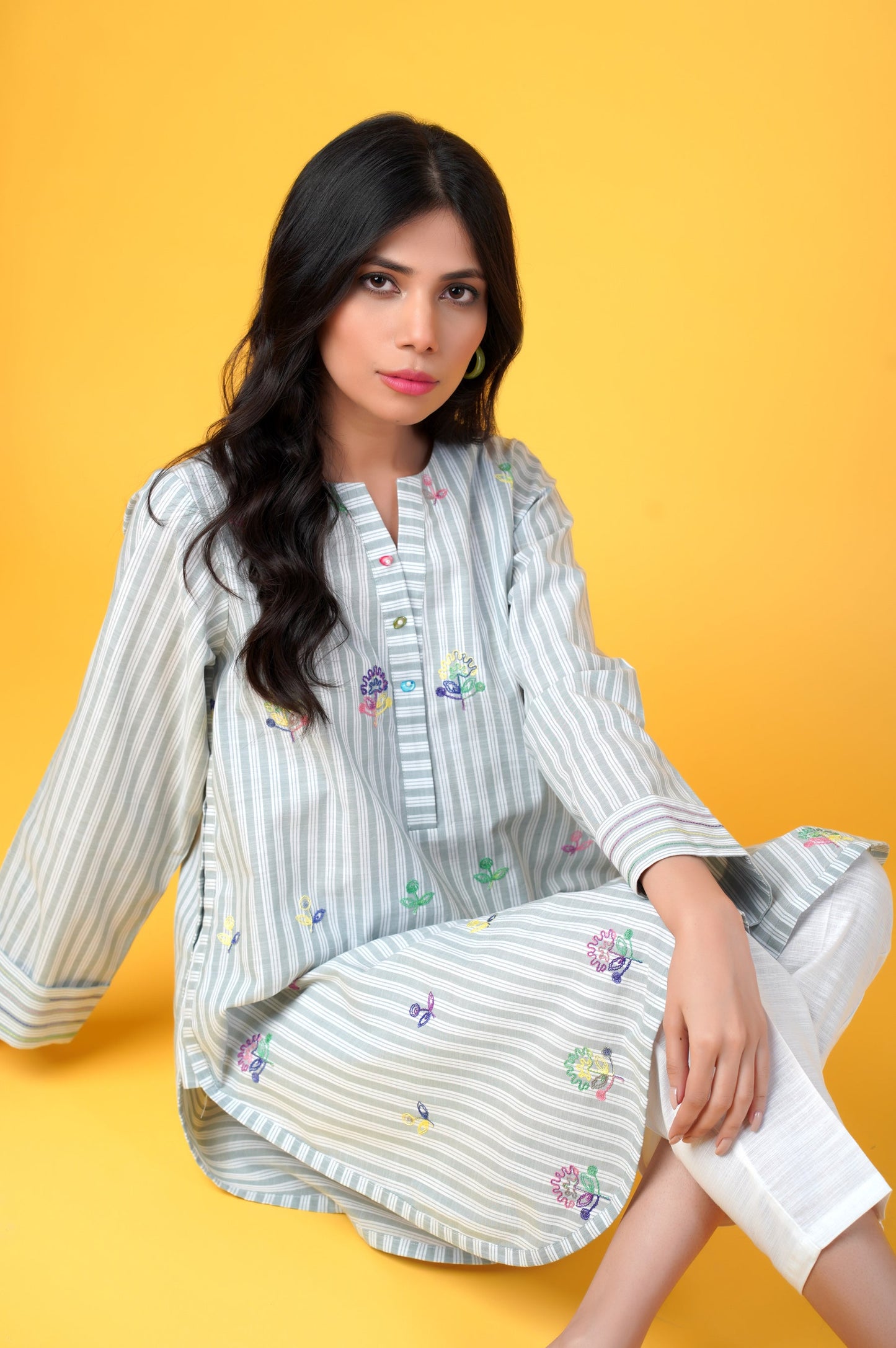 Stitched 1 Piece Embroidered Yarn Dyed Shirt