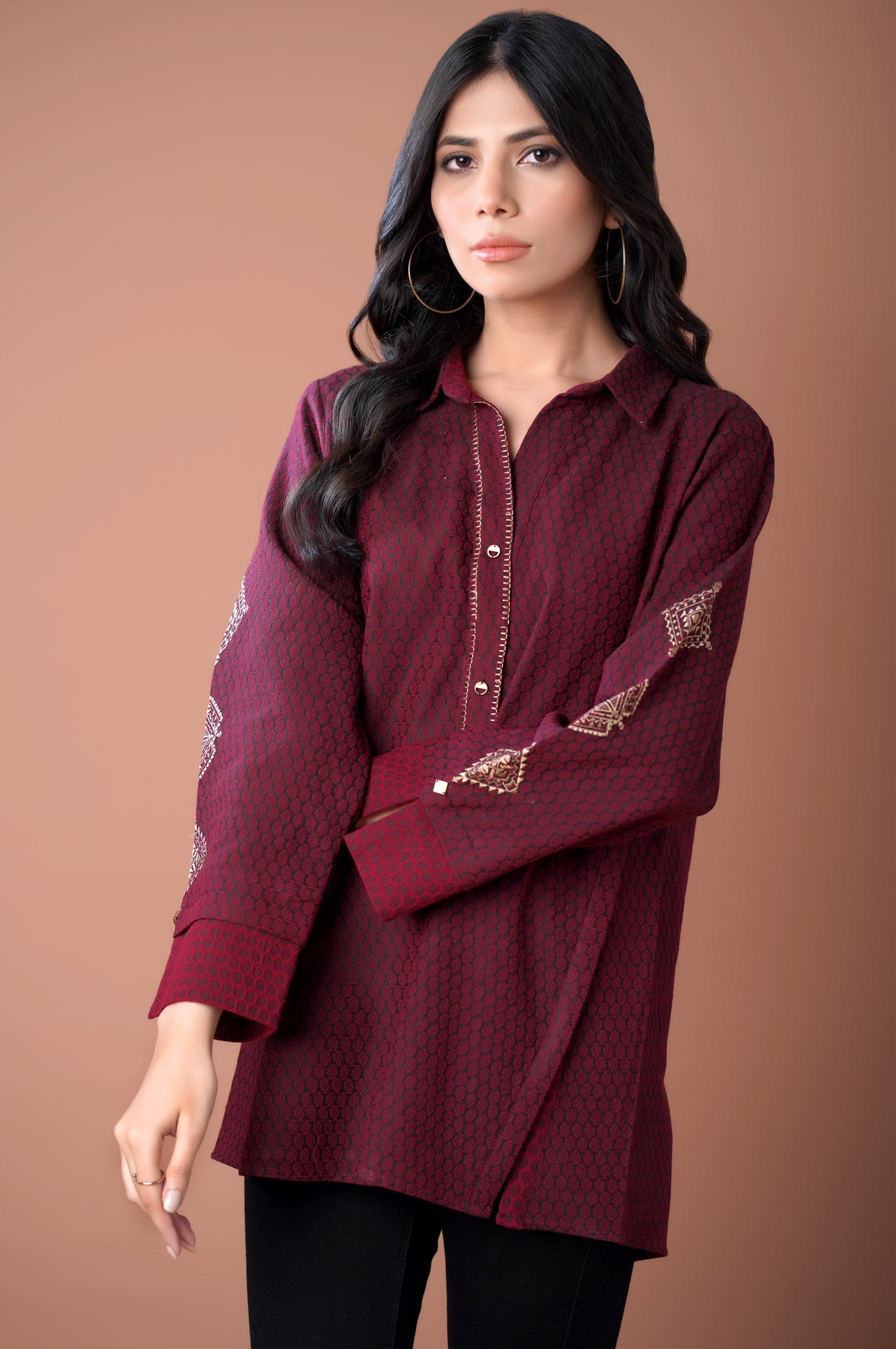 Stitched 1 Piece Colored Jacquard Top