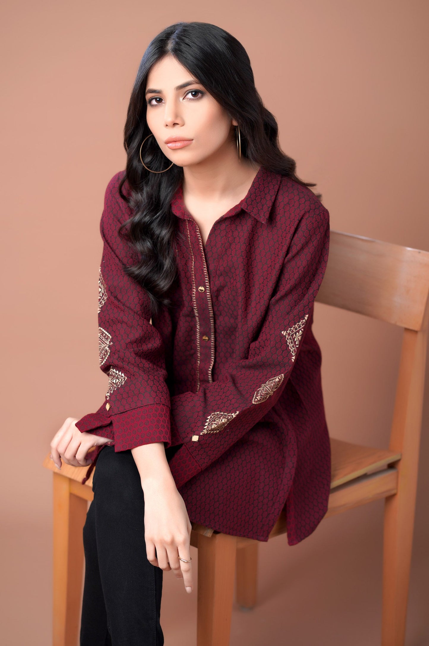 Stitched 1 Piece Colored Jacquard Top