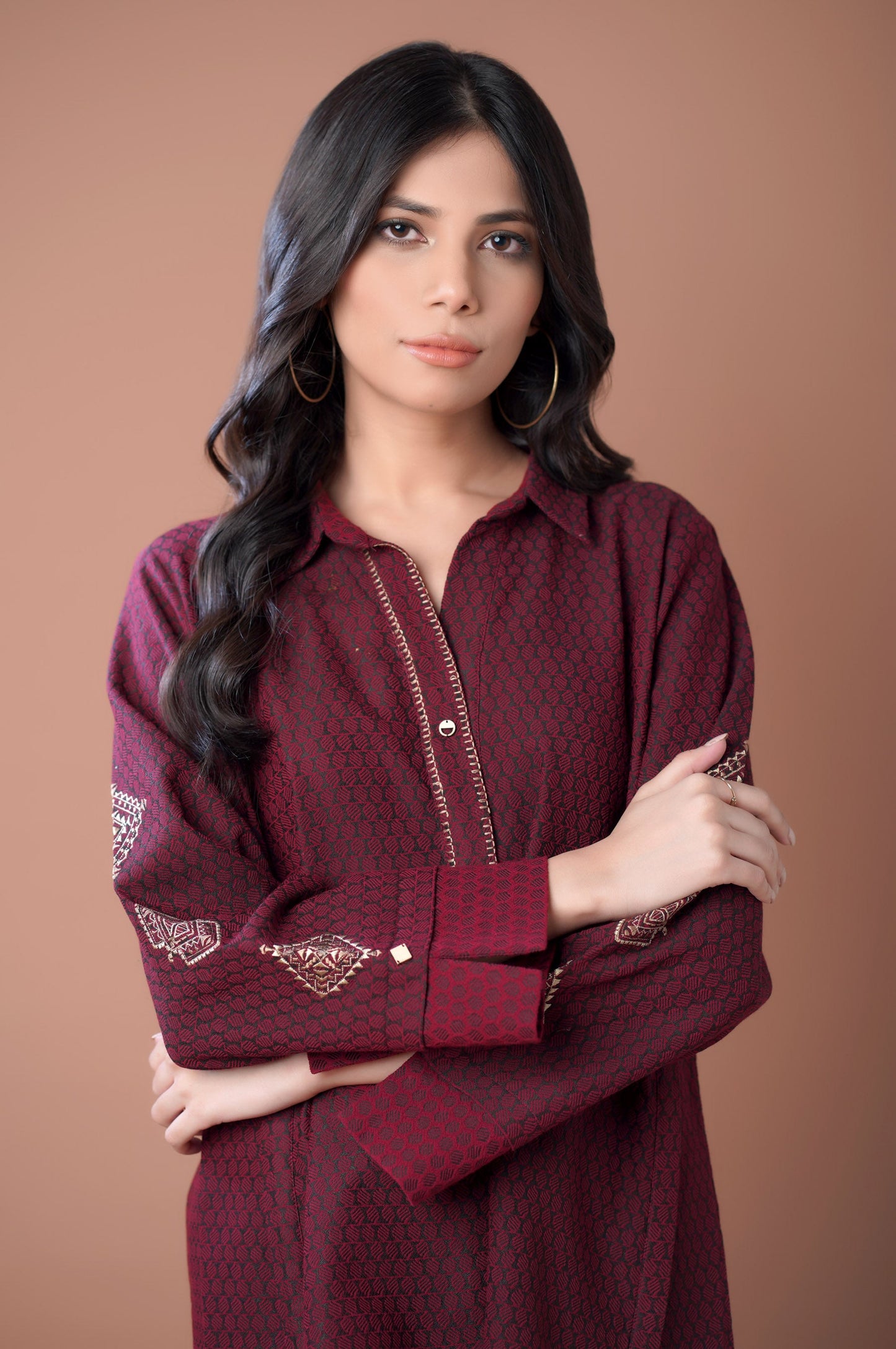 Stitched 1 Piece Colored Jacquard Top