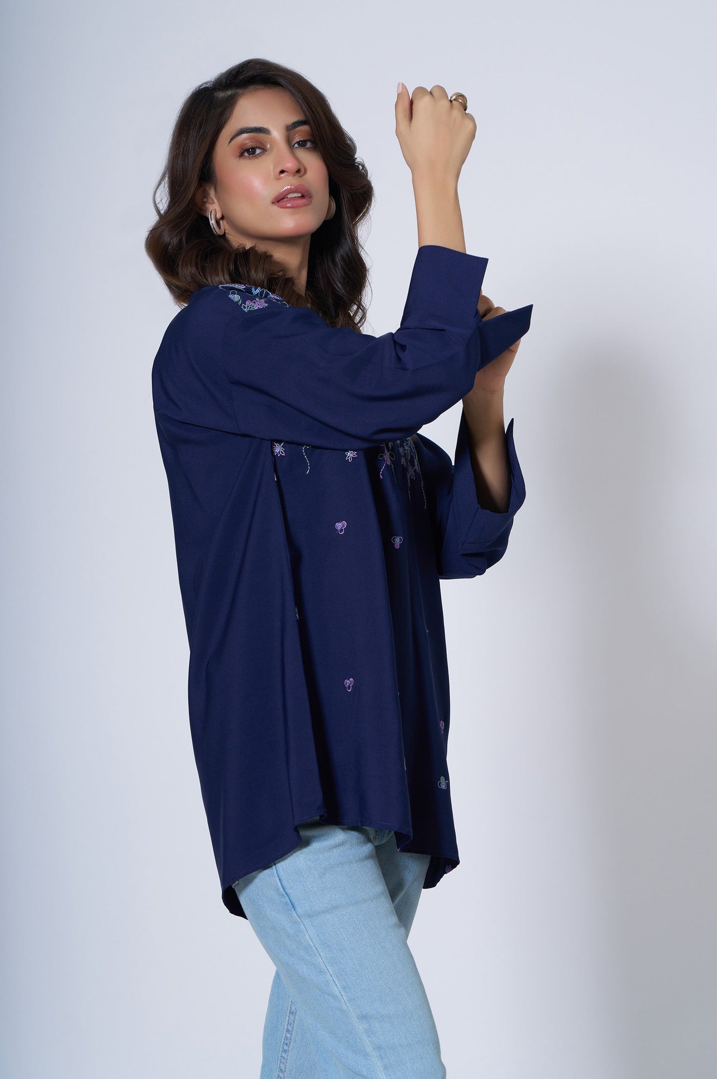 Stitched 1 Piece Embroidered Crepe Top