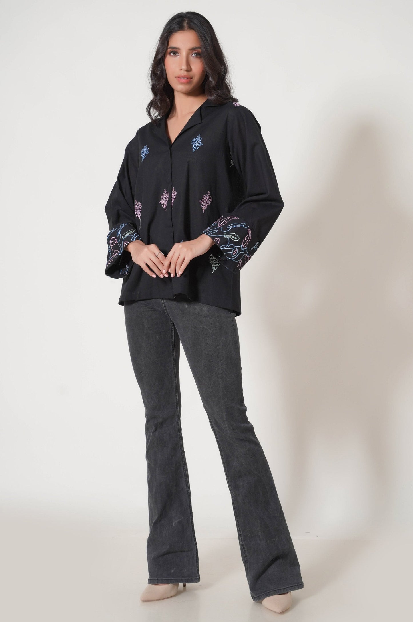 Stitched 1 Piece Embroidered Cotton Slub Top