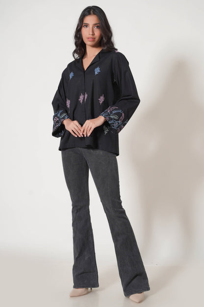 Stitched 1 Piece Embroidered Cotton Slub Top