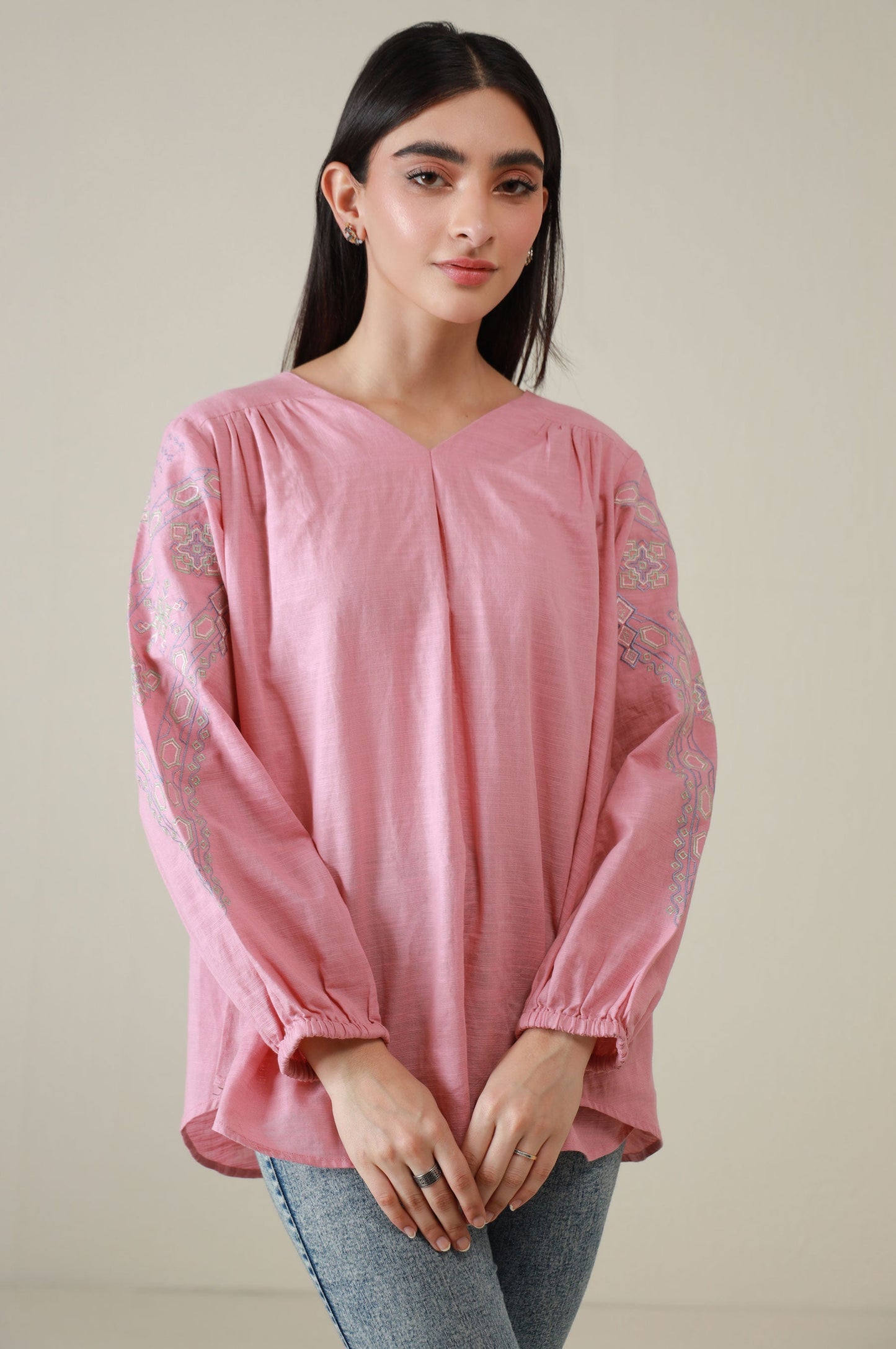 Stitched 1 Piece Embroidered Khaddar Fusion Top