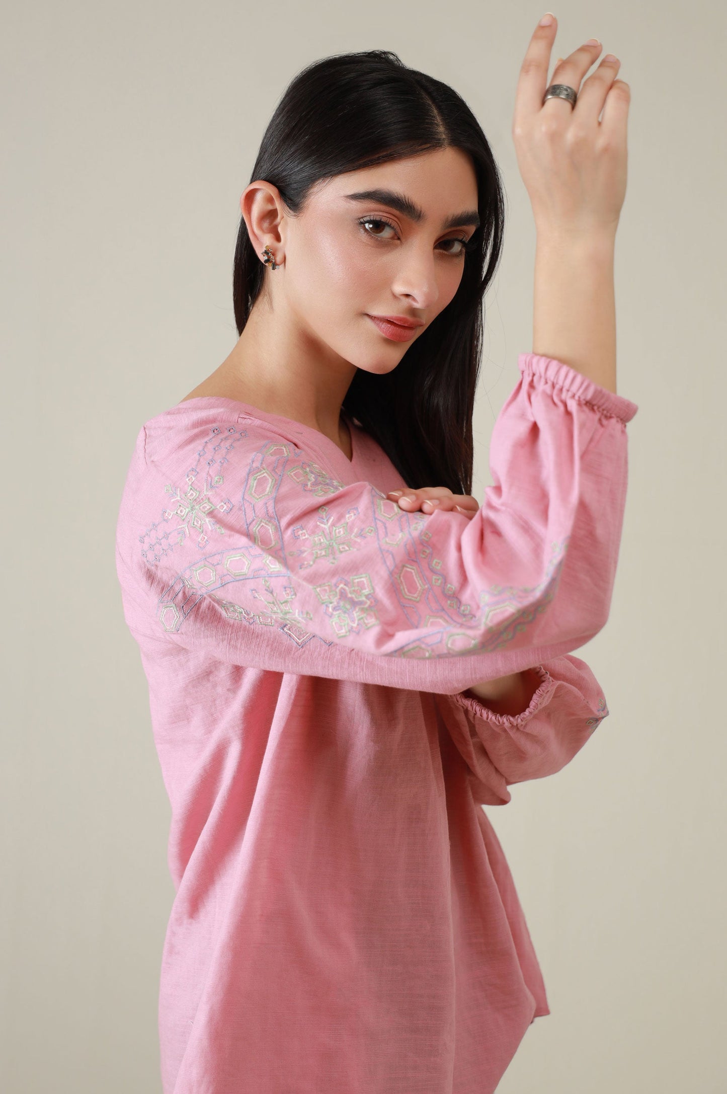 Stitched 1 Piece Embroidered Khaddar Fusion Top