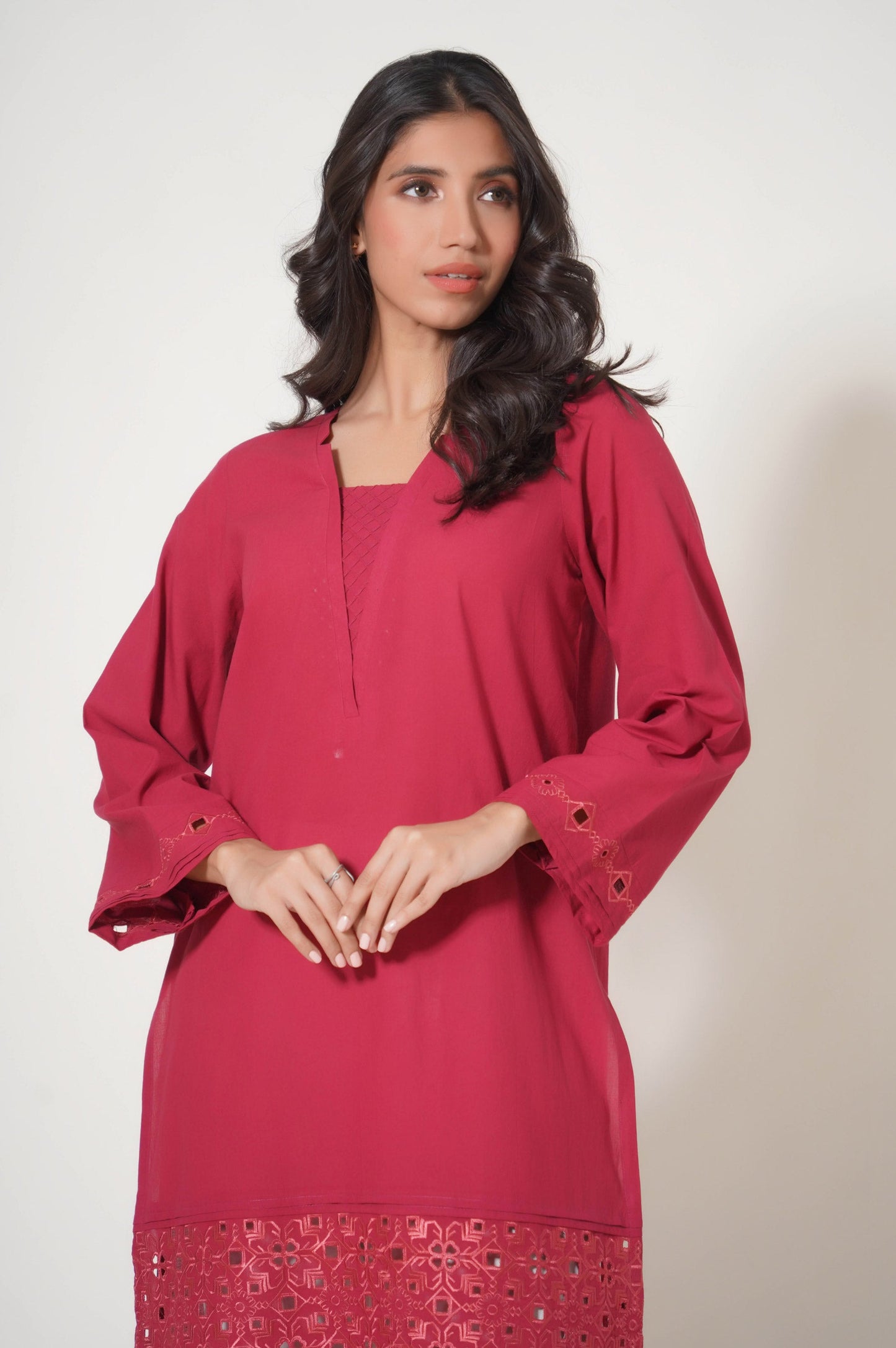 Stitched 1 Piece Embroidered Cambric Shirt