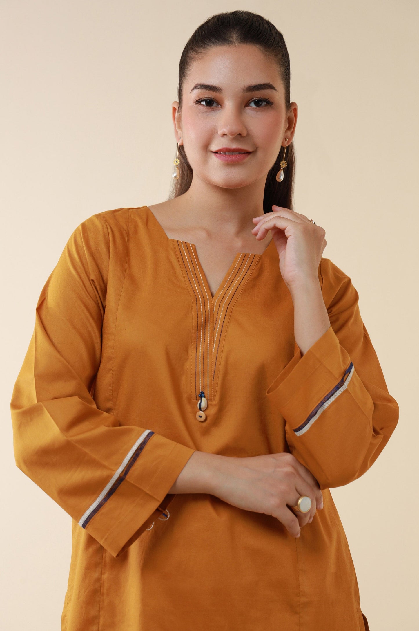 Stitched 1 Piece Embroidered Tencel Shirt