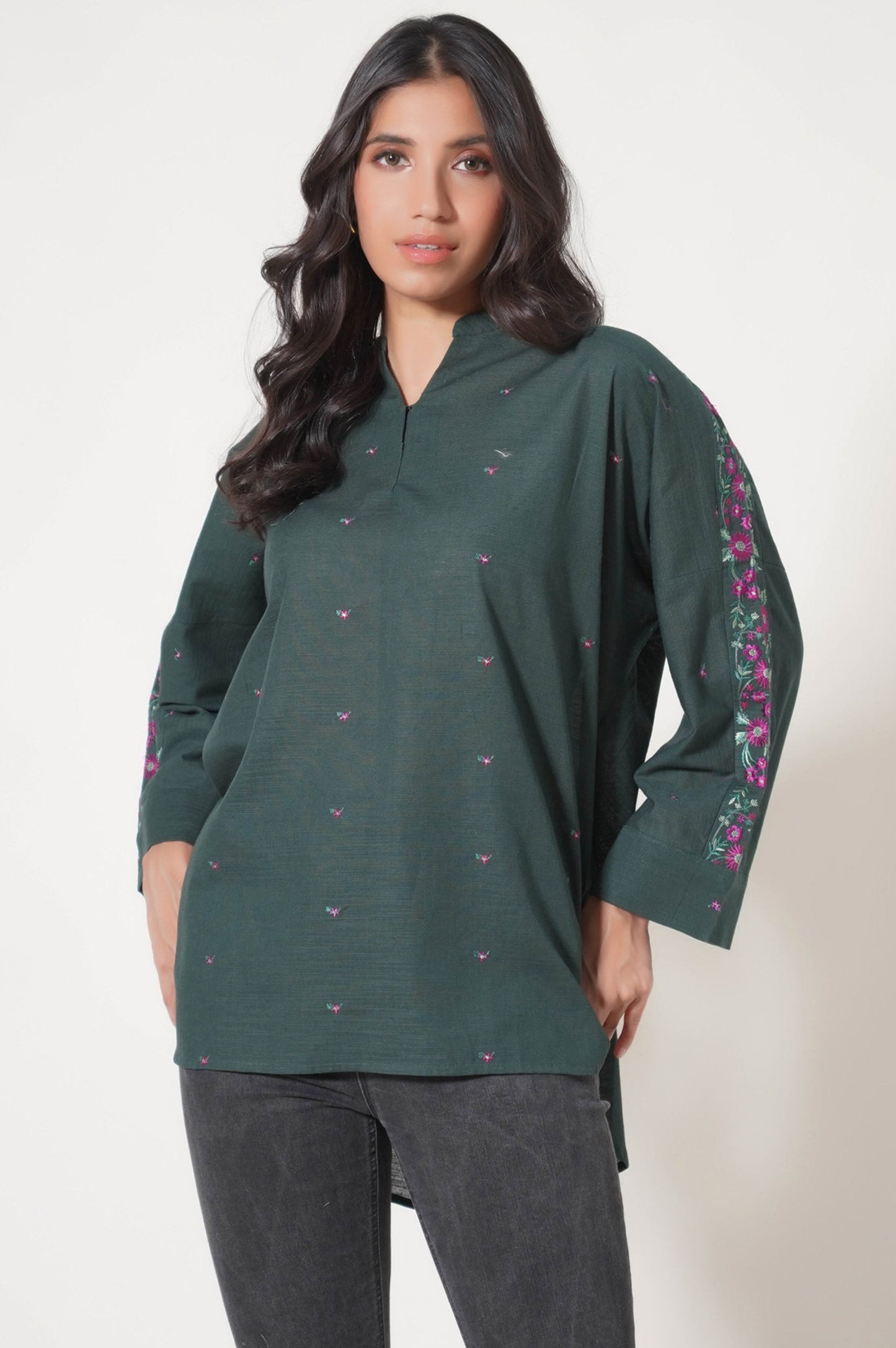 Stitched 1 Piece Embroidered Khaddar Fusion Top