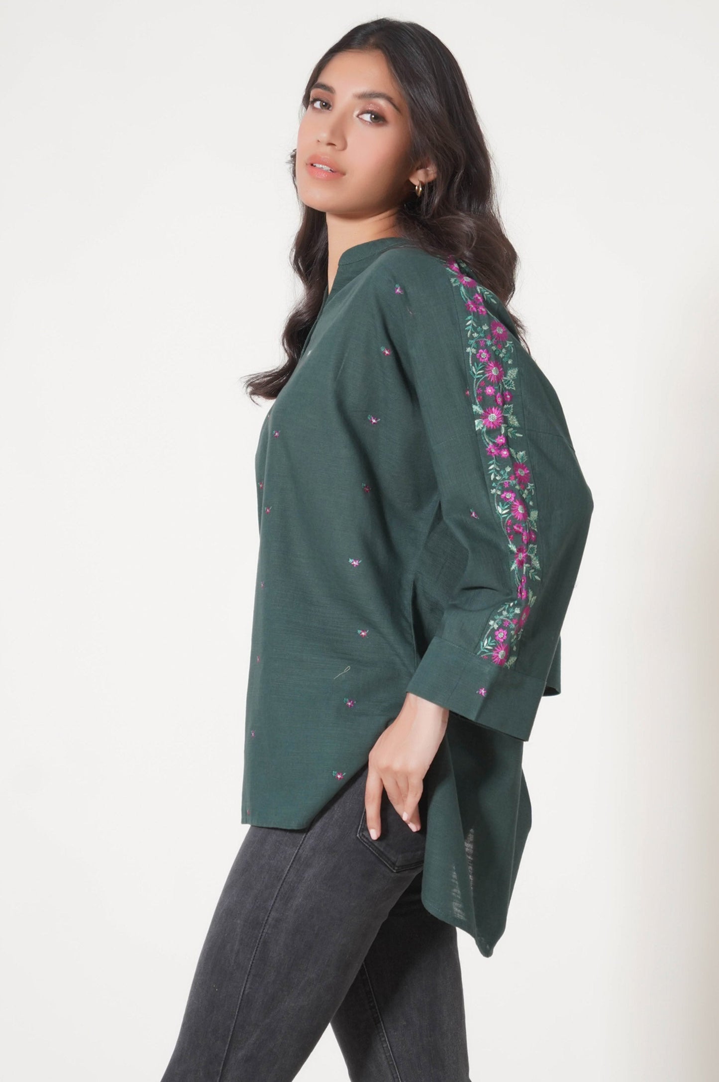 Stitched 1 Piece Embroidered Khaddar Fusion Top