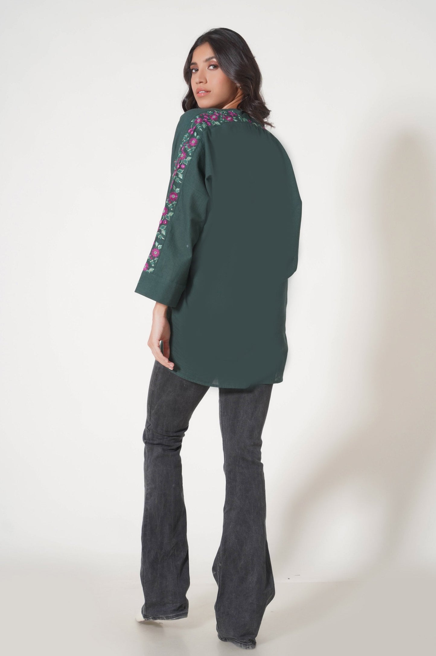 Stitched 1 Piece Embroidered Khaddar Fusion Top