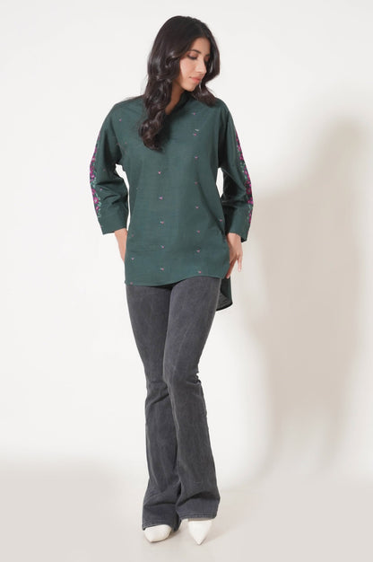 Stitched 1 Piece Embroidered Khaddar Fusion Top