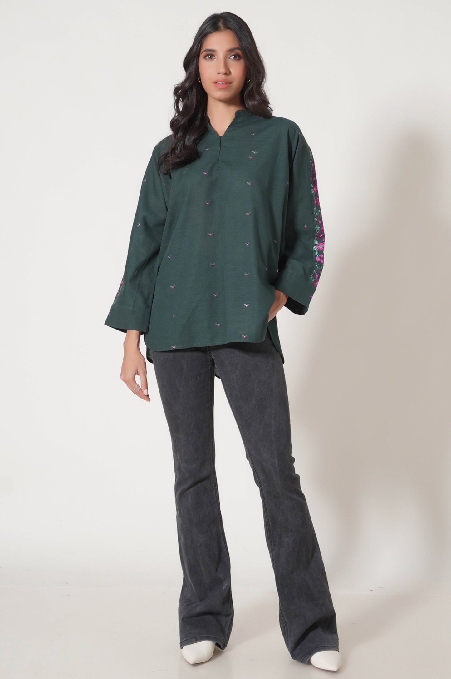 Stitched 1 Piece Embroidered Khaddar Fusion Top