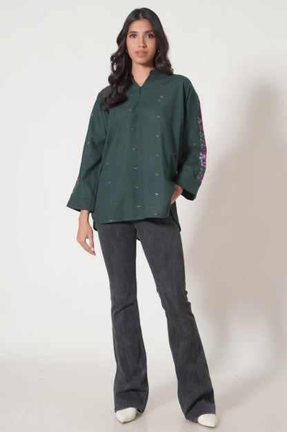 Stitched 1 Piece Embroidered Khaddar Fusion Top