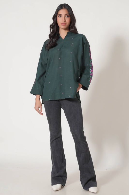 Stitched 1 Piece Embroidered Khaddar Fusion Top