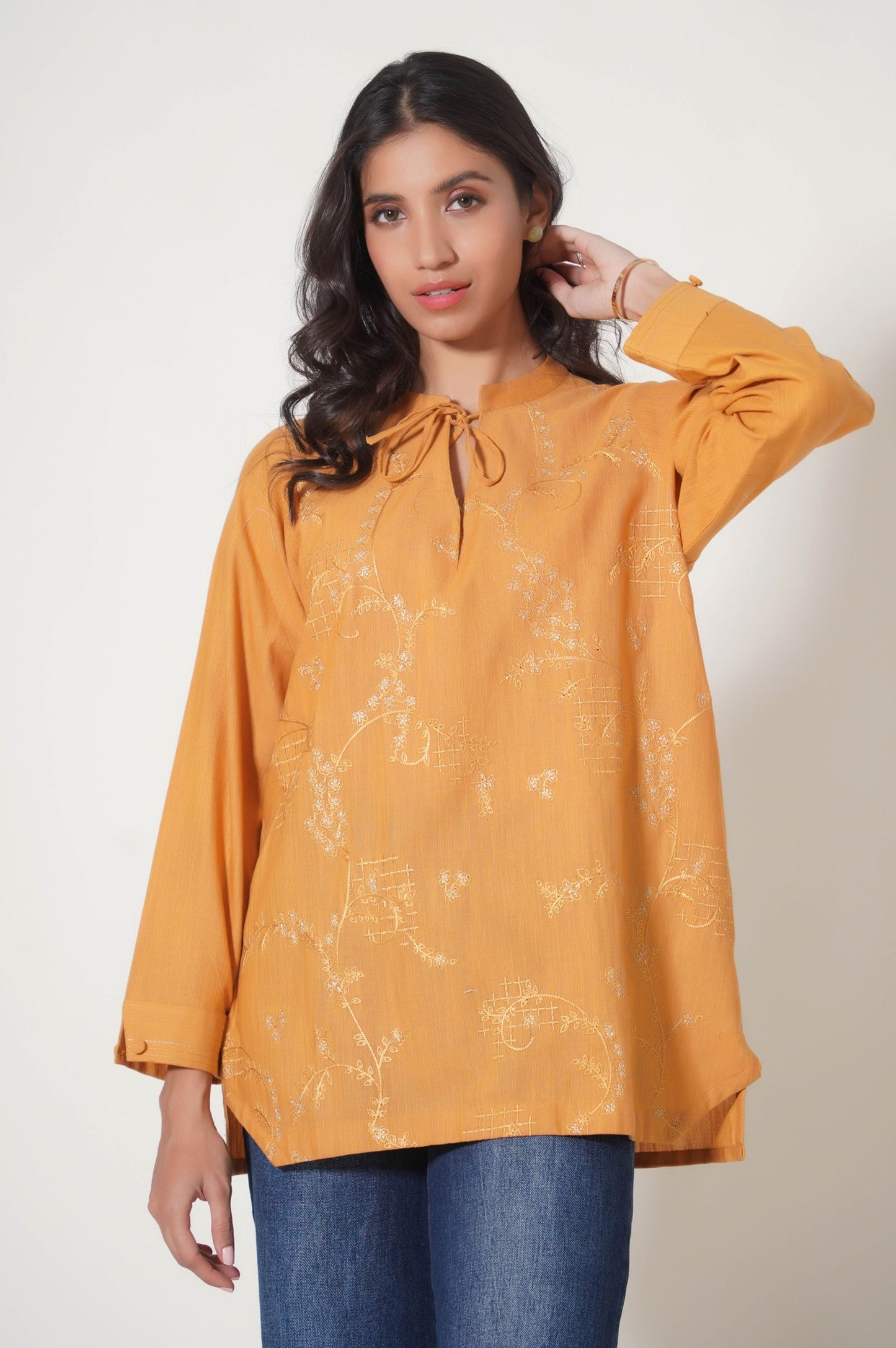 Stitched 1 Piece Embroidered Khaddar Fusion Top