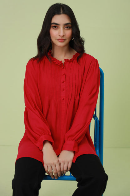 Stitched 1 Piece Stylized Pink Crepe Top