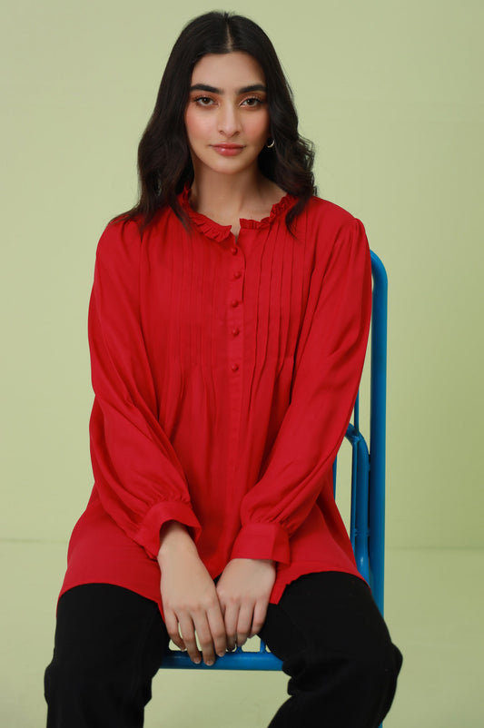 Stitched 1 Piece Stylized Pink Crepe Top