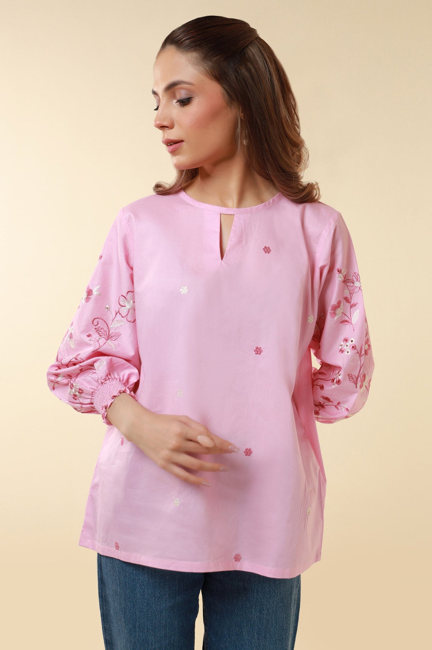 Stitched 1 Piece Embroidered Tencel Top