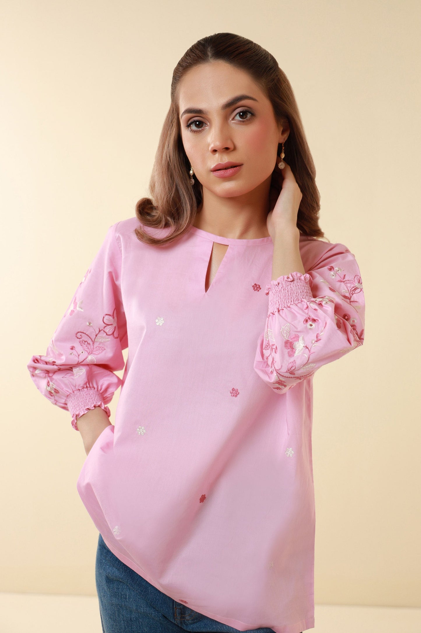 Stitched 1 Piece Embroidered Tencel Top