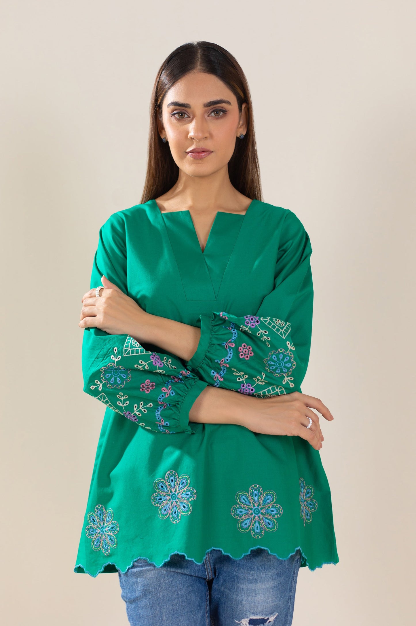 Stitched 1 Piece Embroidered Tencel Top
