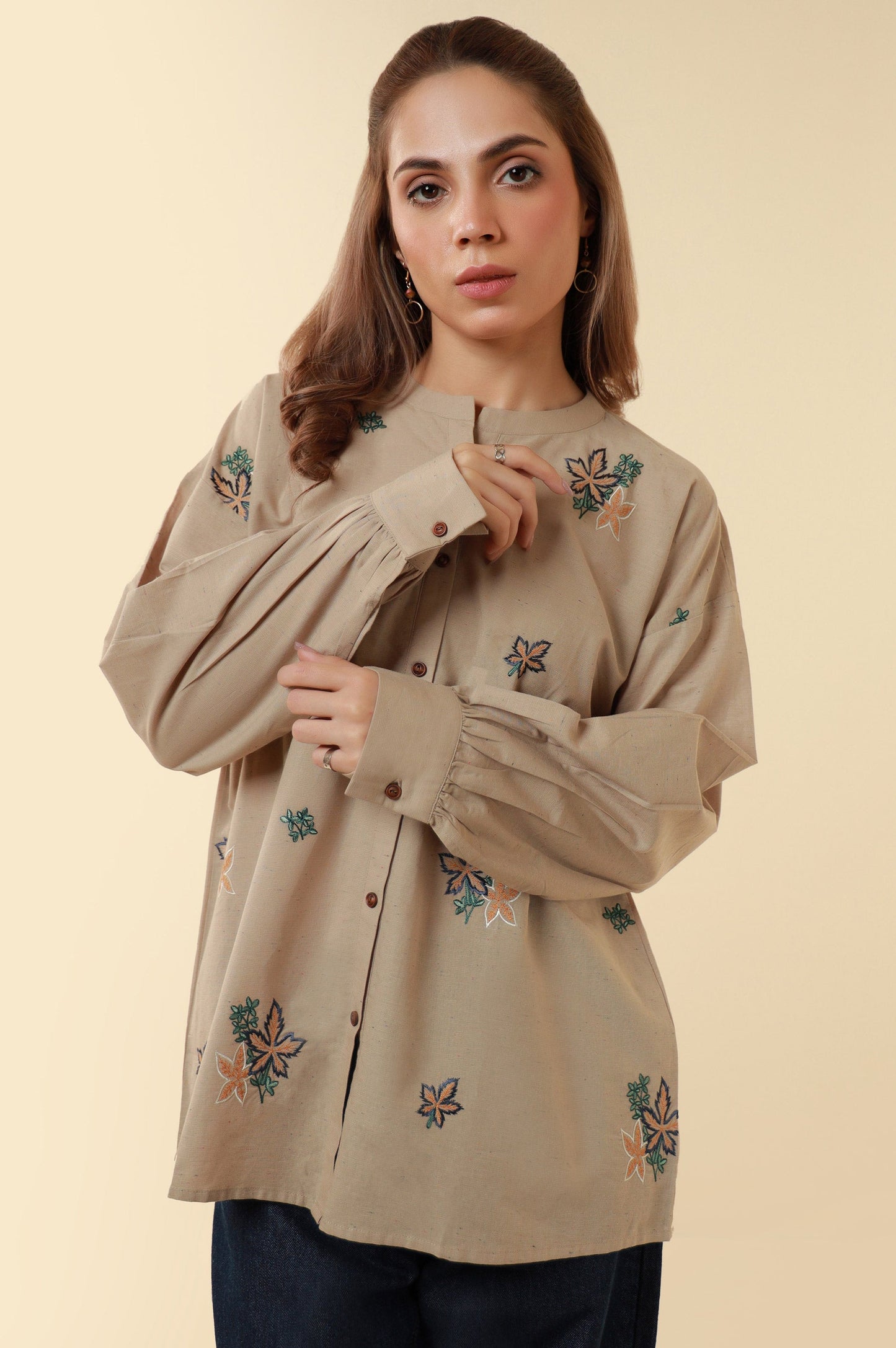 Stitched 1 Piece Embroidered Yarn Dyed Neps Top