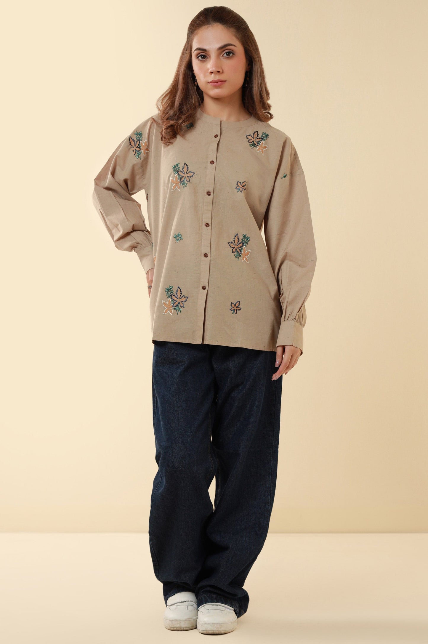 Stitched 1 Piece Embroidered Yarn Dyed Neps Top