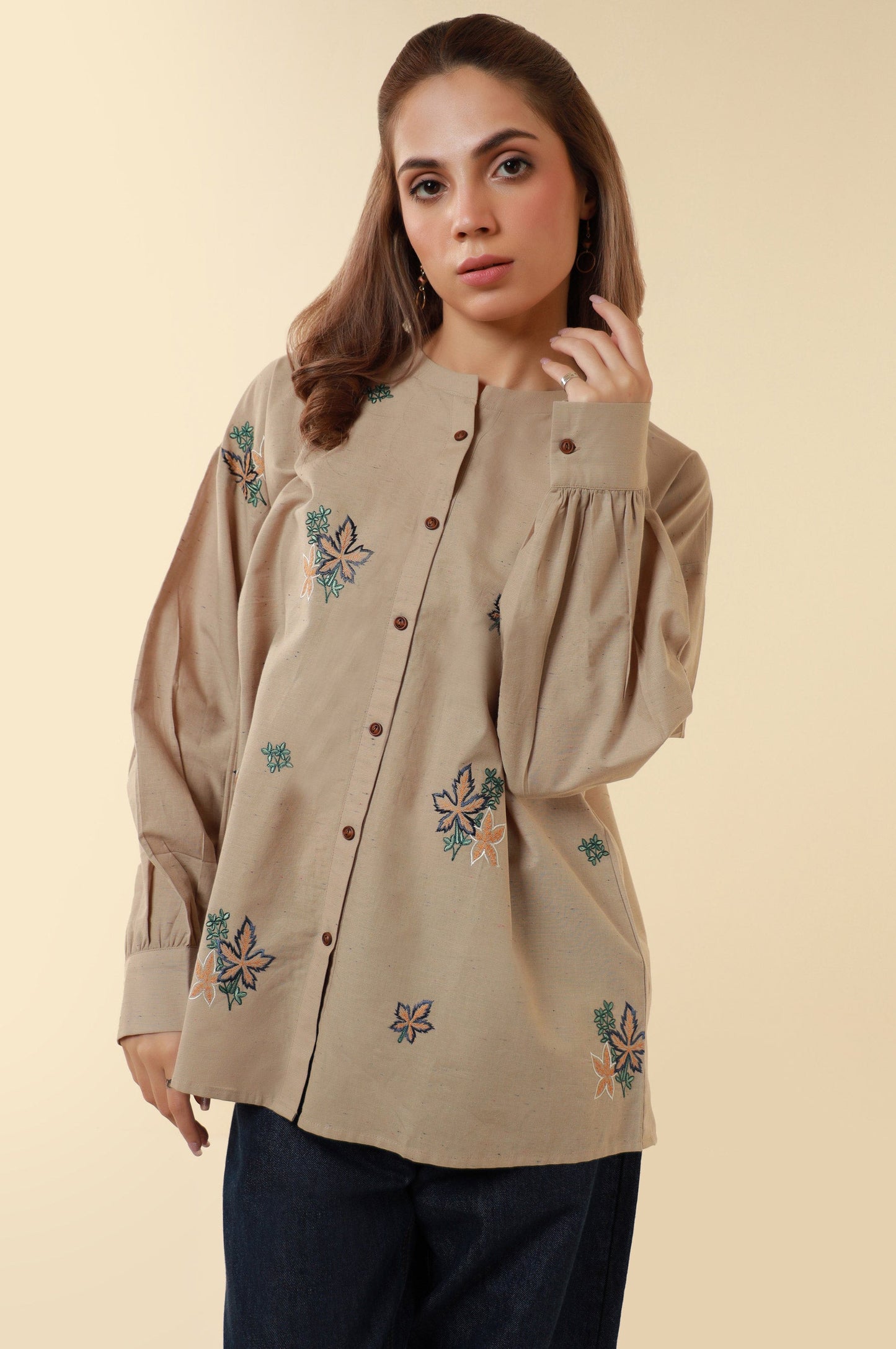 Stitched 1 Piece Embroidered Yarn Dyed Neps Top