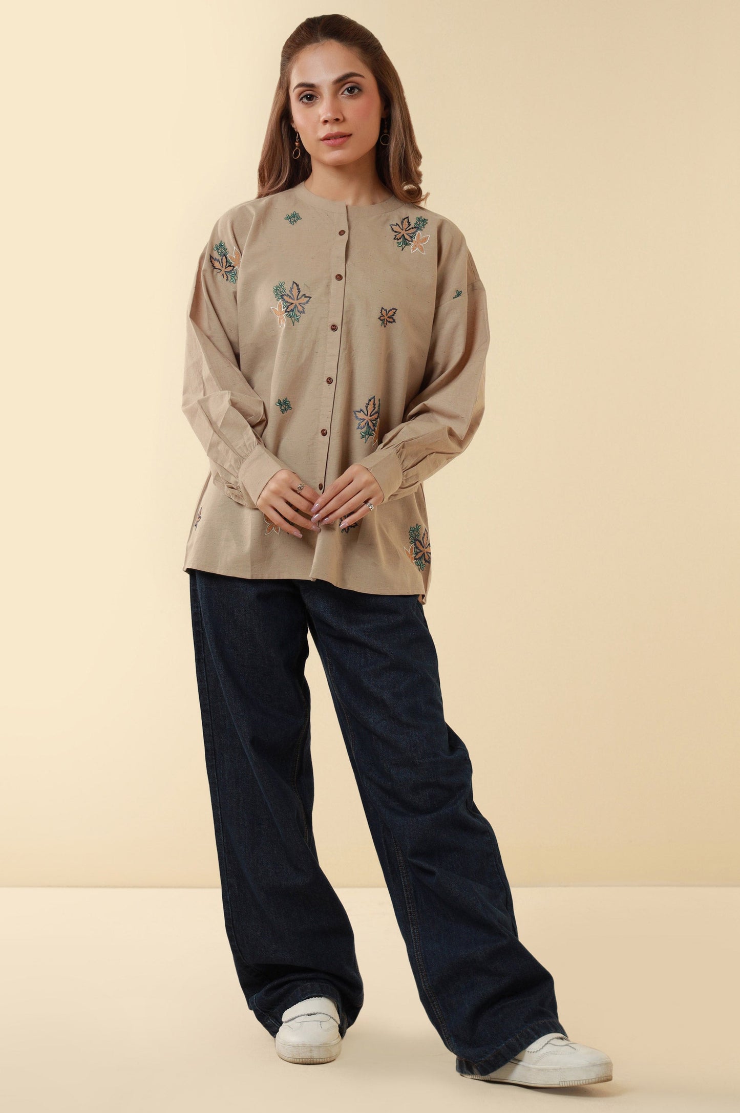 Stitched 1 Piece Embroidered Yarn Dyed Neps Top