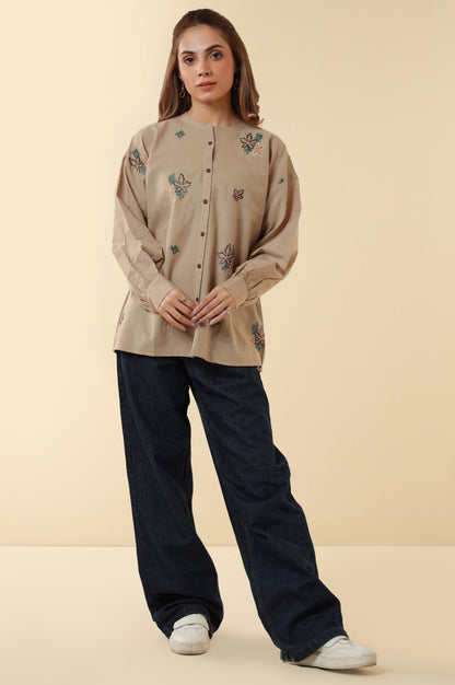 Stitched 1 Piece Embroidered Yarn Dyed Neps Top