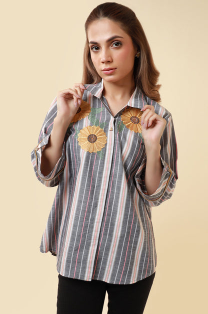 Stitched 1 Piece Embroidered Yarn Dyed Fusion Top